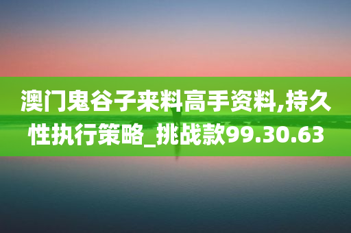 澳门鬼谷子来料高手资料,持久性执行策略_挑战款99.30.63