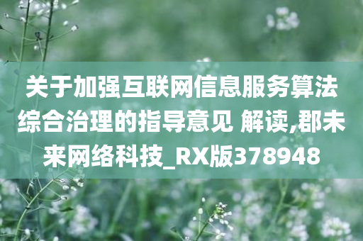 关于加强互联网信息服务算法综合治理的指导意见 解读,郡未来网络科技_RX版378948